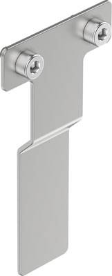 Metallschild in T-Form mit zwei Schrauben oben, geeignet für industrielle Anwendungen oder als Befestigungselement.