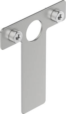 Metallplatte in T-Form mit zentralem Loch, befestigt mit zwei Schrauben oben.