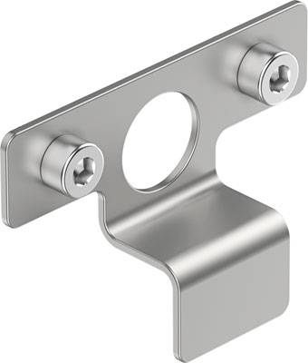 Metallwinkelhalterung mit Loch in der Mitte und zwei Schraubenlöchern an den Seiten, für die Befestigung an einer Oberfläche.