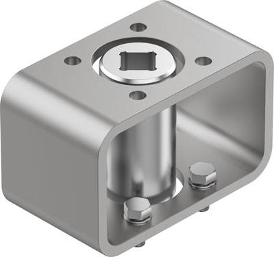 Metallhalterung mit rechteckiger Form, zentralem zylindrischem Aufsatz und Schraubbefestigungen an der Basis.