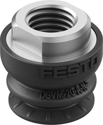 Vakuumsauggreifer von Festo, Modell OGVN-20-A-N3, mit metallischem Hexagonalanschluss und Gummisaugnapf.
