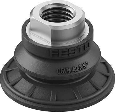 Schwarzer Saugknopf von Festo, Modell OGV-40-AN-B, mit silberner Metallfassung, geeignet für pneumatische Anwendungen.