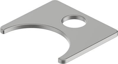 Metallischer Flaschenöffner in dreieckiger Form, mit rundem Loch in der Mitte für zusätzliche Funktionalität.