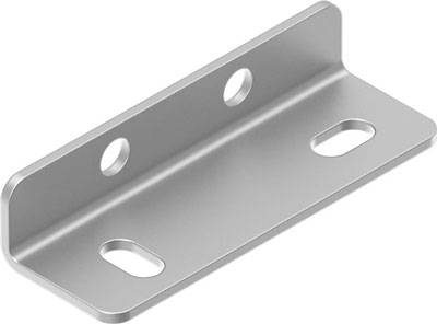 Metallwinkel mit vier Befestigungslöchern zur Befestigung von Gegenständen an Wänden oder Oberflächen.
