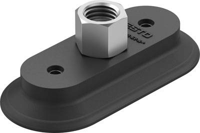 Ein flaches rechteckiges Vakuumelement mit zwei Montagelöchern und einer zentralen Metallmutter zur Befestigung.