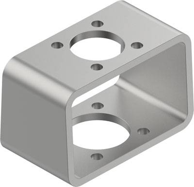 Rechteckiger Metallwinkel, silberfarben, mit drei kreisförmigen Befestigungslöchern.