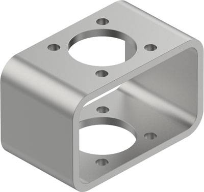 Metallblock mit Löchern, wahrscheinlich ein Befestigungselement oder Adapter.