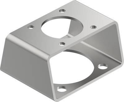 Metallwinkel mit kreisförmigen Öffnungen, wahrscheinlich ein Befestigungselement, für die Montage mechanischer Komponenten geeignet.