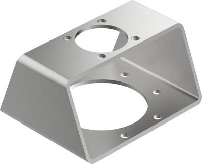 Metallisches Montageelement mit trapezförmigem Querschnitt und mehreren kreisförmigen Löchern für Befestigungszwecke.