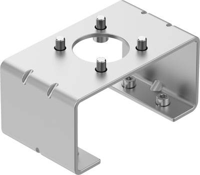 Metallhalterung mit Löchern und Schrauben, geeignet für mechanische Befestigungen.