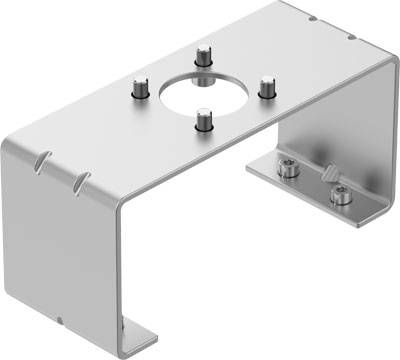 Metallhalterung mit rechteckiger Form, fünf Schraubenlöchern oben und zwei zur Befestigung an der Unterseite.