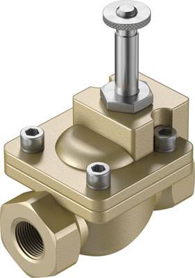 Ventil aus Messing mit Schrauben und Drehknopf, zwecks Fluidregelung.