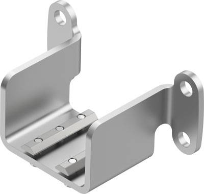 Metallwinkelhalterung mit zwei Bohrungen und seitlichen Halterungen, verwendet zur Fixierung in mechanischen Anwendungen.
