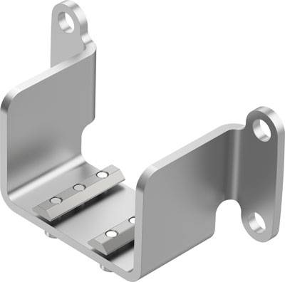 Metallhalterung mit gebogener Form und Löchern zur Befestigung, geeignet zur Unterstützung von Komponenten oder Strukturen.