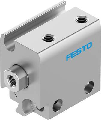 Metallischer Pneumatikzylinder mit dem blauen Logo 'FESTO', geeignet für industrielle Anwendungen.