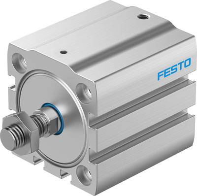 Silberner pneumatischer Zylinder von Festo, quadratische Form, mit sichtbarer Befestigungsschraube, geeignet für automatisierte Systeme.
