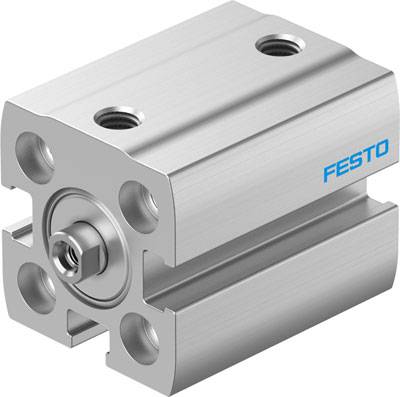 Pneumatikzylinder von Festo, aus Metall, mit mehreren Anschlüssen und sichtbarem Kolben.