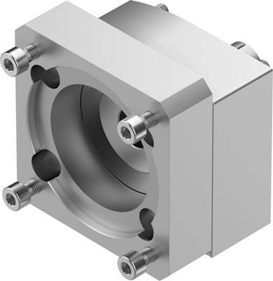 Ein silberner, zylindrischer Metallblock mit sechs Schrauben an den Ecken, vermutlich ein Maschinenteil oder eine Form.