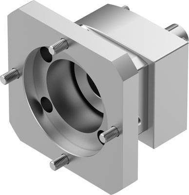 Metallischer Flansch mit mehreren Schrauben und Bolzen, seitliche Ansicht. Geeignet für technische oder industrielle Anwendungen.