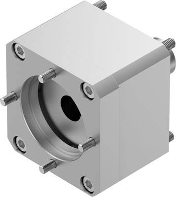 Metallener Befestigungsblock mit mehreren Schrauben an den Seiten.