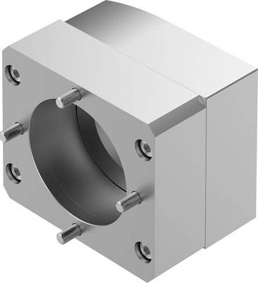 Metallischer Halter mit sechseckigem Design, mehreren Schrauben und zentralem Loch, möglicherweise zur Befestigung von Maschinenkomponenten.