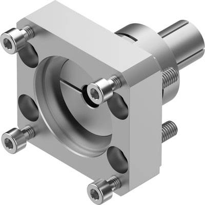 Metallische Halterung mit Schrauben und kreisförmiger Aussparung, geeignet für industrielle Anwendungen oder Maschinenmontage.