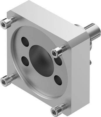 Quadratische Metallplatte mit zentraler kreisförmiger Vertiefung und vier Schrauben an den Ecken zur Montage.