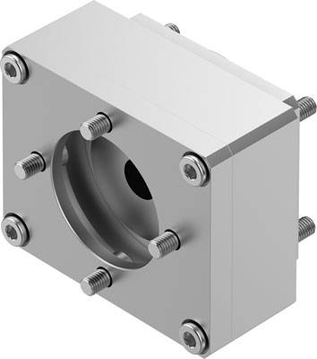 Metallischer Adapterblock mit mehreren Schrauben zur Befestigung. Geeignet für industrielle Anwendungen.