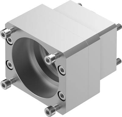 Metallbeschlag mit mehreren Schrauben, zylindrische Öffnung in der Mitte. Verwendet zur Fixierung oder Verbindung in mechanischen Konstruktionen.