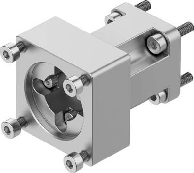 Metallischer Kasten mit mehreren Schrauben an den Ecken. Zeigt eine industrielle, funktionelle Konstruktion für Befestigungszwecke.