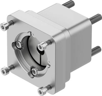 Metallteil mit sechs Schrauben, vermutlich mechanische Komponente oder Geräteanschluss.