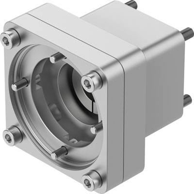 Metallische Industriekomponente mit sechseckiger Halterung und hervorstehenden Schrauben, geeignet für mechanische Anwendungen.