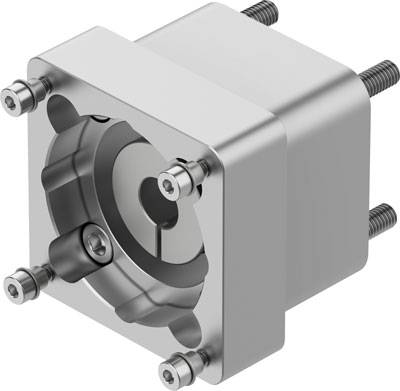 Ein silbernes mechanisches Bauteil mit zylindrischer Form und mehreren Schrauben, wahrscheinlich ein Teil eines technischen Geräts.