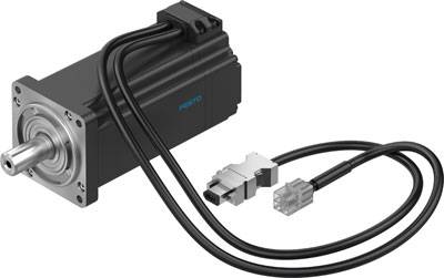 Schwarzer Elektromotor mit befestigtem Kabel und Stecker, ohne sichtbare Marken oder Logos. Hauptfarbe ist Schwarz, Kabel sind dünn.