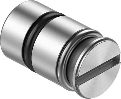 Zylindrisches, silbernes Metallteil mit Schraubenschlitz und schwarzem Dichtungsring, möglicherweise ein Verschlusselement.