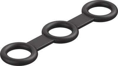 Schwarzes Silikon-Spannschloss mit drei runden Ringen, verbunden durch eine flache Leiste.