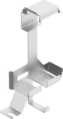 Metallhalterung mit mehreren gebogenen Elementen, die zur Befestigung von Komponenten dient.