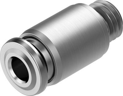 Metallischer Schlauchanschluss mit zylindrischer Form, sichtbarem Gewinde und glatter Oberfläche, konzipiert für Druckluftsysteme.