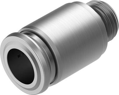 Metallzylinder, möglicherweise eine mechanische Komponente, mit zwei Enden; eines offen und das andere mit Gewinde versehen.