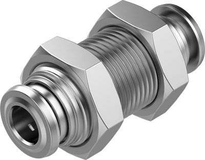 Metallischer Sechskant-Verschraubungsanschluss, verwendet zur Verbindung von Rohrleitungen in einem industriellen oder hydraulischen System.