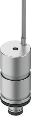 Metallischer zylindrischer mechanischer Teil mit mehreren Abschnitten und einem abgehenden Stab.