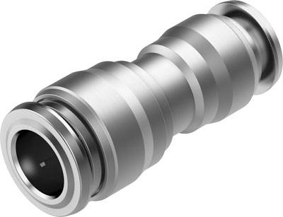 Metallverbindungsstück aus Edelstahl mit zwei Enden, geriffelter Korpus, geeignet für den Anschluss von Rohren oder Schläuchen.