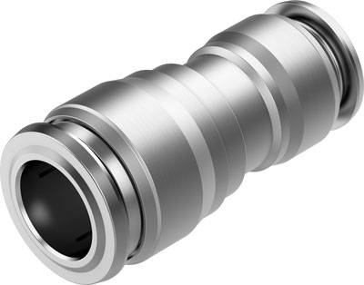 Metallischer Schnellkupplungsverbinder mit zylindrischer Form, verwendet in pneumatischen Systemen für schnelle und sichere Schlauchverbindungen.