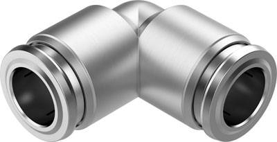 Silbernes, metallisches 90-Grad-Winkel-Fittungsstück für Rohrleitungen mit glatter Oberfläche und Kanten.