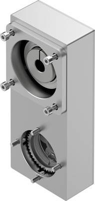 Metallblöcke mit Löchern und Schrauben, möglicherweise Teil einer mechanischen oder Maschinenbaukonstruktion.