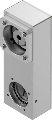 Ein Metallgehäuse mit zwei zylindrischen Öffnungen und Schrauben, wahrscheinlich Teile eines mechanischen Geräts.