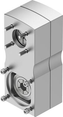 Metallisches Bauteil mit zylindrischen und kreisförmigen Strukturen sowie Bolzen an beiden Seiten, möglicherweise ein mechanisches Teil.