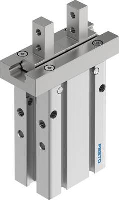 Pneumatische Linearführung von Festo, zeigt zwei parallel angeordnete Führungsstangen und robuste Halterung für industrielle Anwendungen.