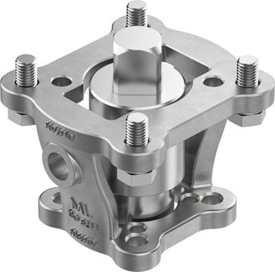 Ein metallischer Mechanismus mit Bolzen und Schrauben, möglicherweise ein Teil einer Maschine, das in Industrieanlagen verwendet wird.