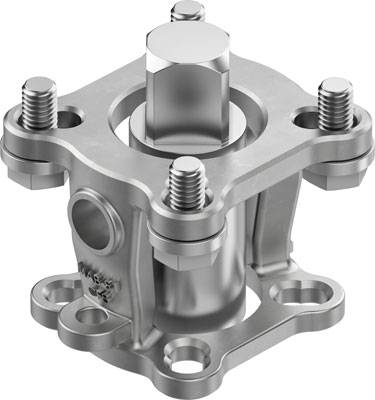 Stahlbauteil mit vier Bolzen und zentralem Sechskantansatz, geeignet für mechanische Konstruktionen oder Maschinenbauanwendungen.